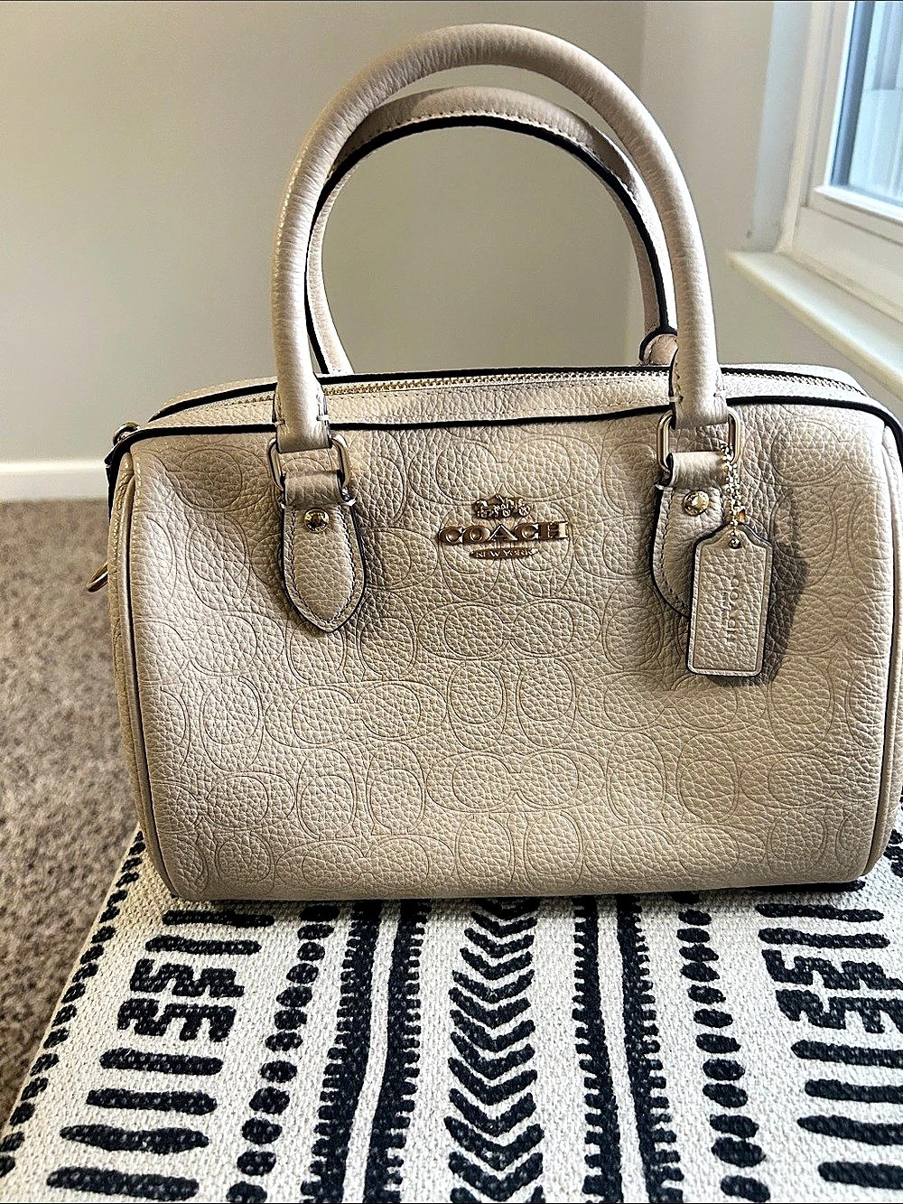 ***Like New***Small Coach Rowan Satchel in Signature Leather Beige/Ivory
